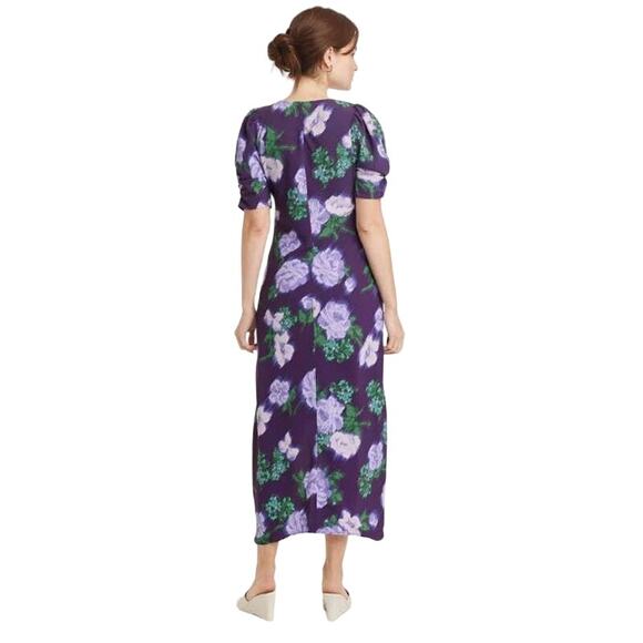 New A New Day Purple Navy Floral Crepe Short Sleeve Midi Dress Small - Picture 2 of 3